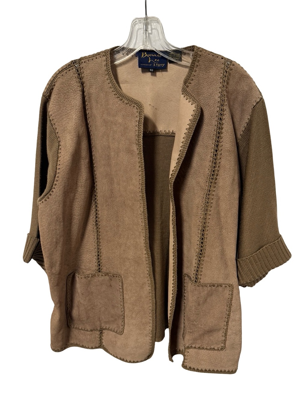 Bonnie Lee Leroy Taupe Pig Suede-Trim Knit Jacket
